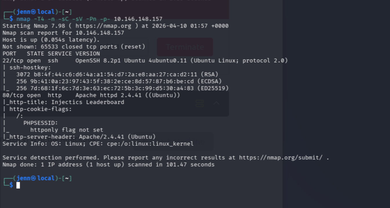 nmap basic scan — ports 22 and 80 open